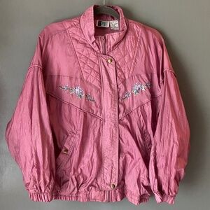 VTG BOLO SPIRIT womens L pink floral windbreaker quilted retro 90s mock neck
